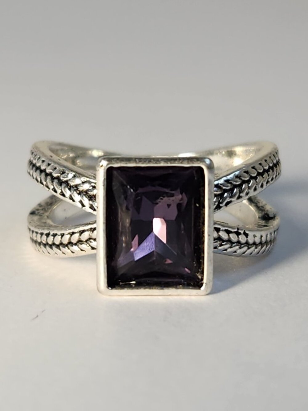VTG 925 Sterling Silver Amethyst Statement Split Band Ring Sz 7
